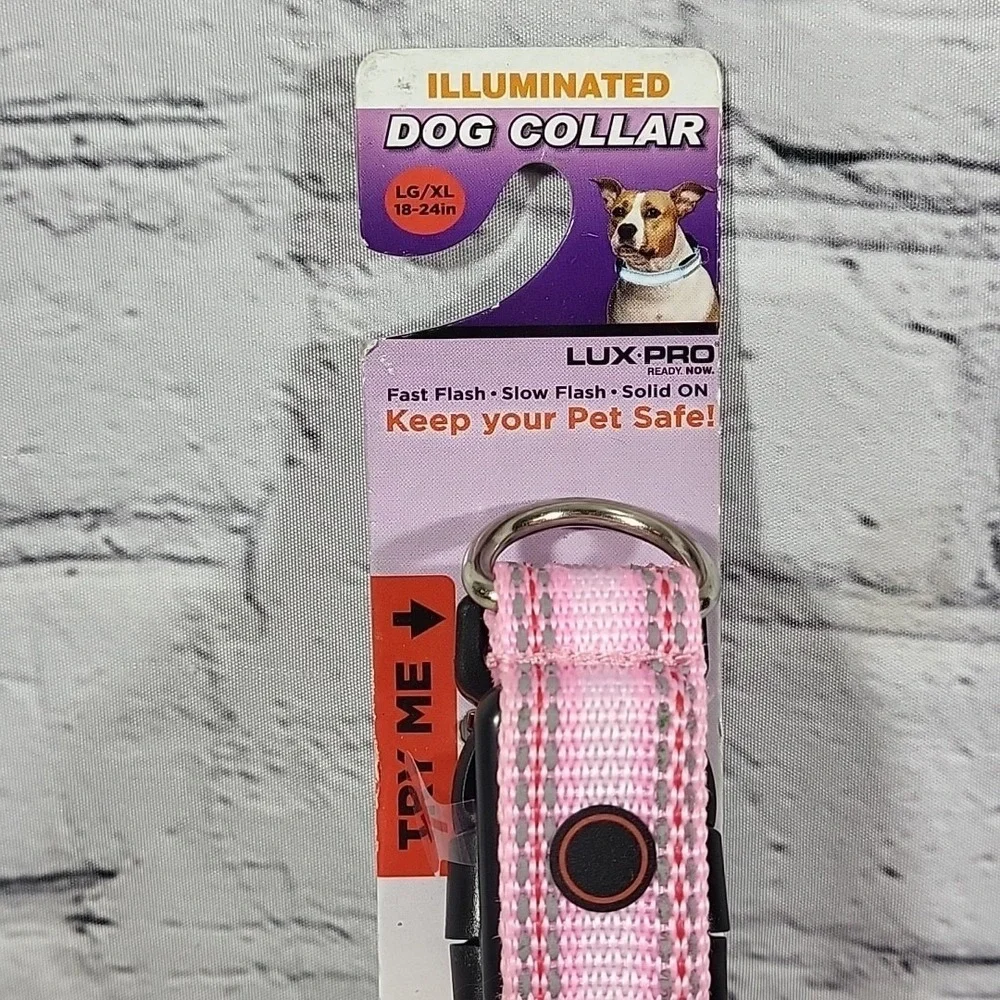 Illuminated Light-Up Dog Collar Lux Pro Pink Size L/XL New